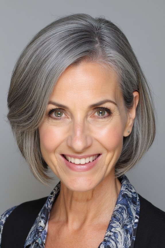 38+ Gorgeous Short Hairstyles for Women in Their 60S With Grey Hair in 2025 26 asymmetrical bob modern styling