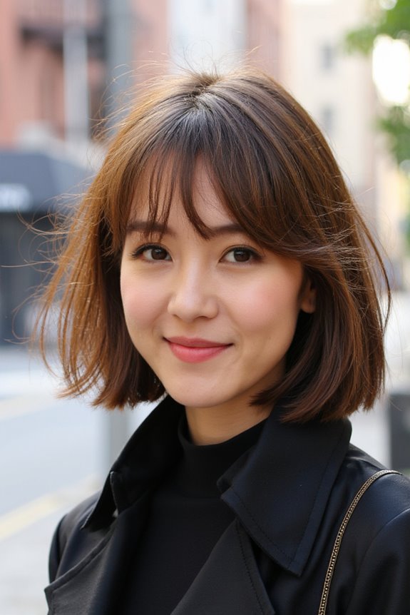 Chin-Length Haircuts in 2025 Are In! 45+ Irresistible Ways to Get It 42 chin length curtain bangs styling
