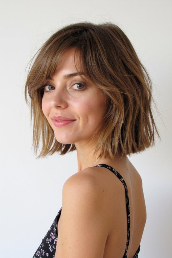 25+ Short, Light Brown Hair Ideas to Inspire Your Next Cut & Color for 2025 70 choppy bob with curtain bangs