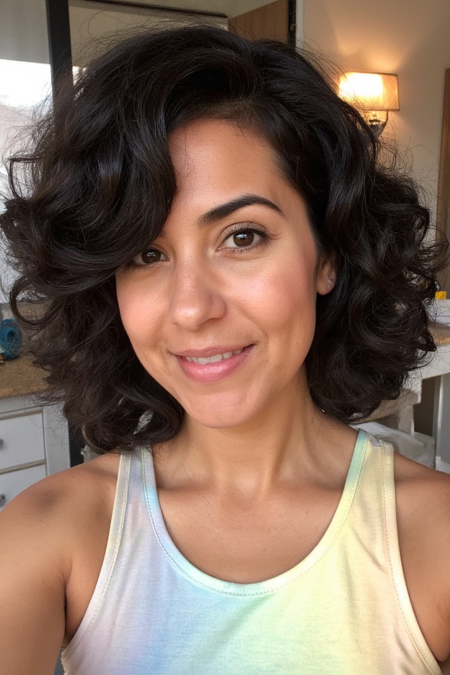 28+ Best Short Hair With Side Bangs Women Are Getting Right Now 2025 76 curly bob with bangs
