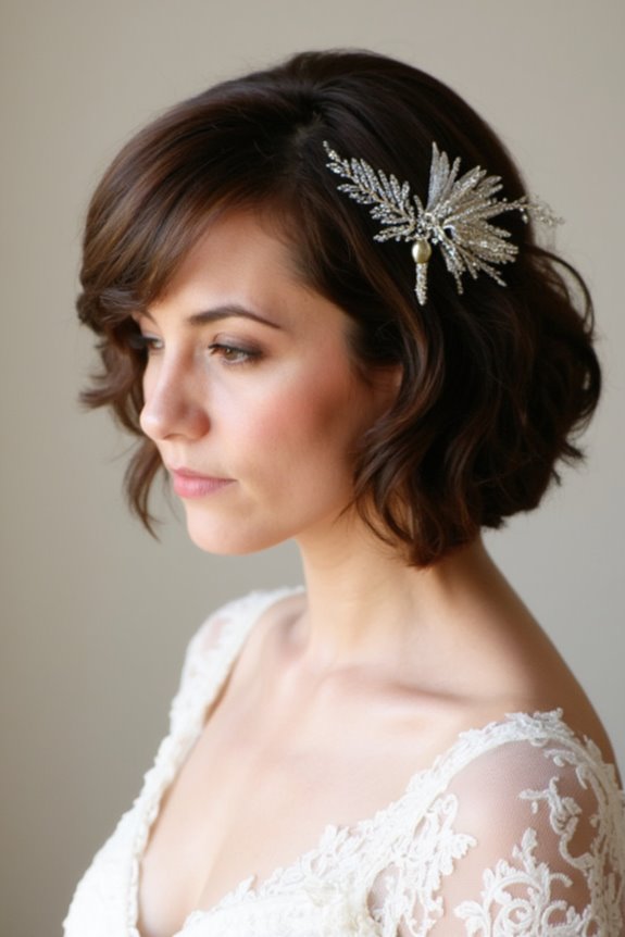 34+ Gorgeous Short Wedding Hairstyles and Bridal Hair Ideas in 2025 113 curly bob with feathered elegance