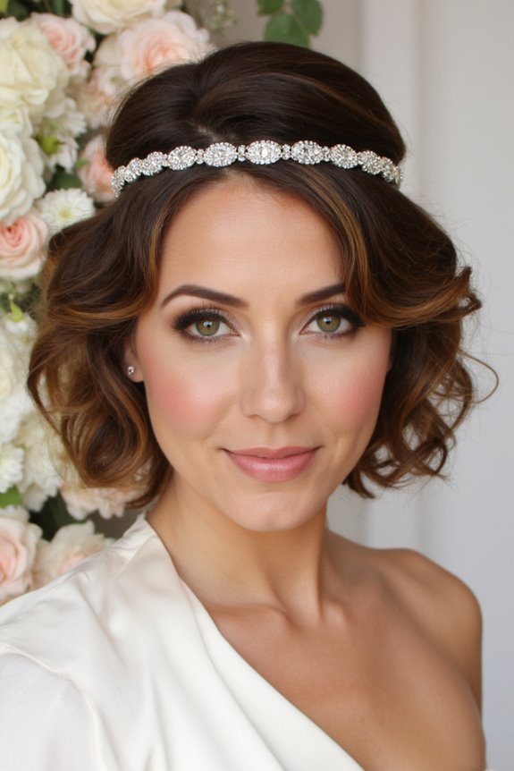 34+ Gorgeous Short Wedding Hairstyles and Bridal Hair Ideas in 2025 14 curly bob with headband