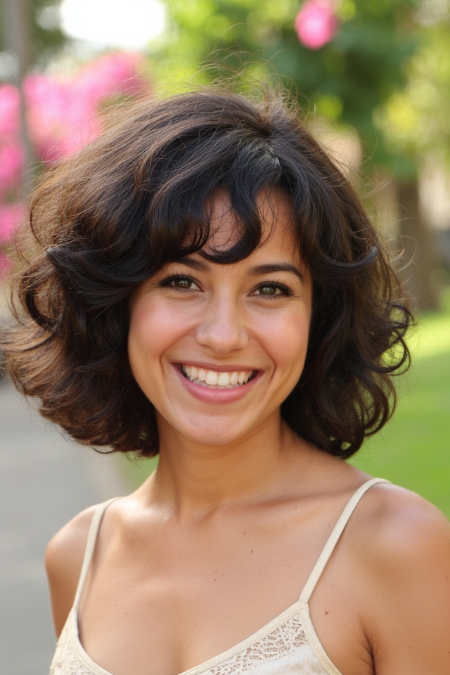 28+ Best Short Hair With Side Bangs Women Are Getting Right Now 2025 30 curly bowl cut elegance
