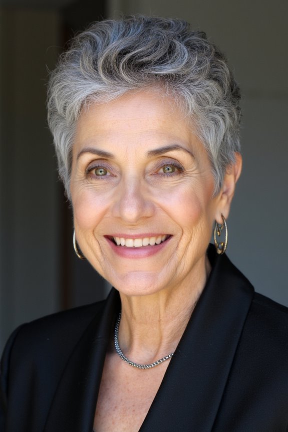 38+ Gorgeous Short Hairstyles for Women in Their 60S With Grey Hair in 2025 33 curly pixie with contrast