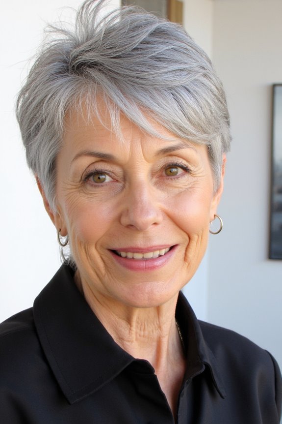 38+ Gorgeous Short Hairstyles for Women in Their 60S With Grey Hair in 2025 124 edgy silver highlighted crop hairstyle