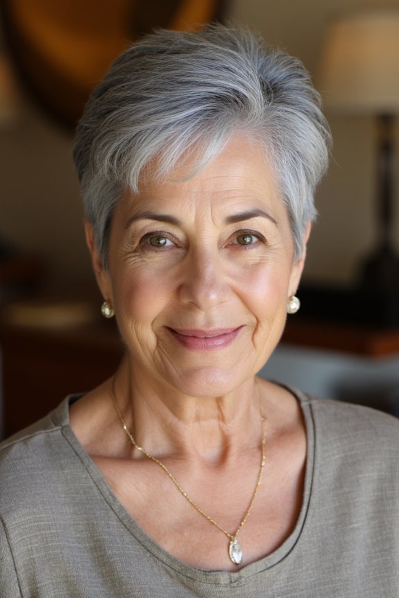 38+ Gorgeous Short Hairstyles for Women in Their 60S With Grey Hair in 2025 37 elegant feathered grey hairstyle