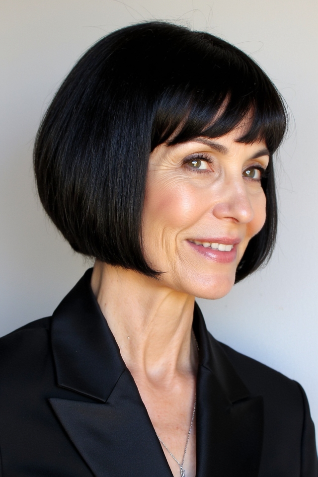 42+ Classic Short Bob Haircuts for Ladies Over 60 Who Want a Youthful Style in 2025 65 glossy jet black bob