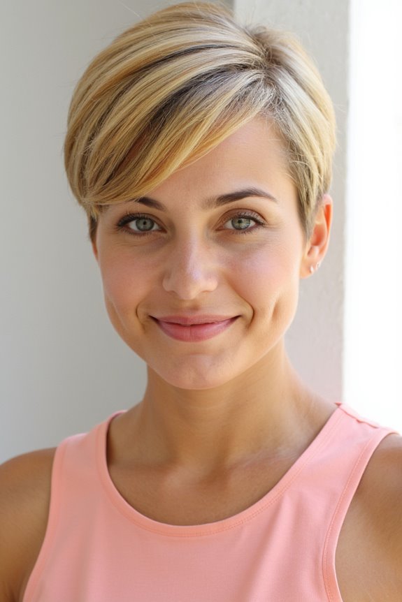 36+ Cutest Ways to Get a Pixie Cut With Highlights for a Dimensional Crop in 2025 24 golden blonde side swept pixie