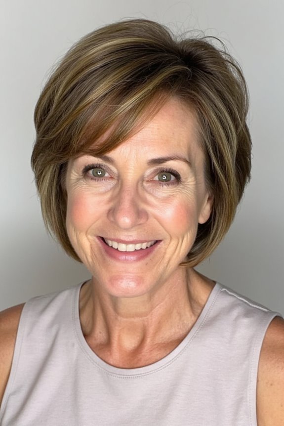 29+ Slimming Short Hairstyles for Women Over 50 With Round Faces in 2025 80 layered crop side swept bangs