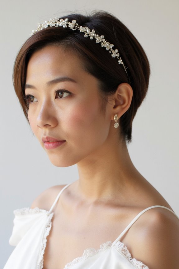 34+ Gorgeous Short Wedding Hairstyles and Bridal Hair Ideas in 2025 117 minimalist hairband for elegance