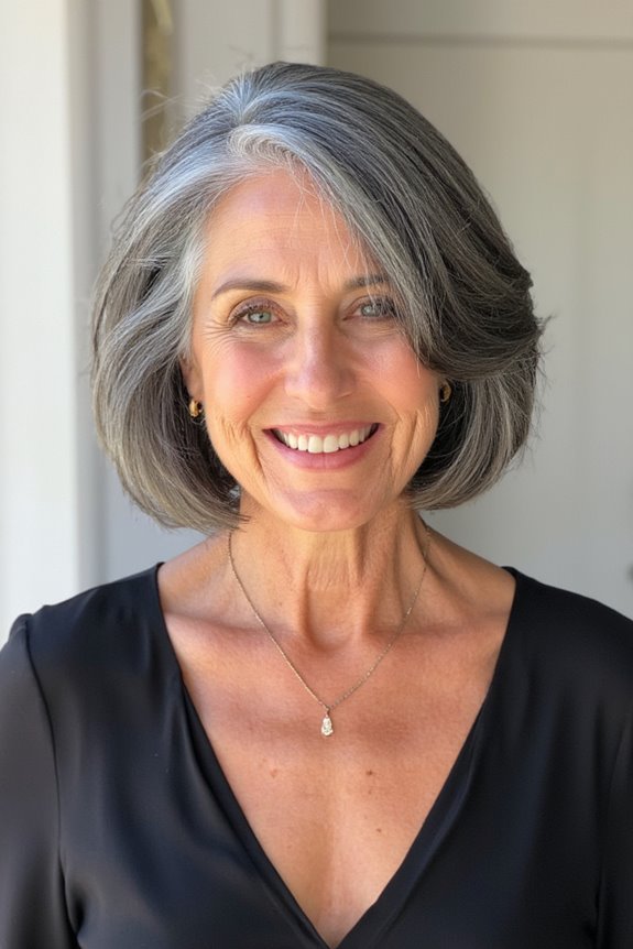 40+ Stunning Chin-Length Hairstyles Every Woman Over 60 Should Try in 2025 142 natural gray layered bob