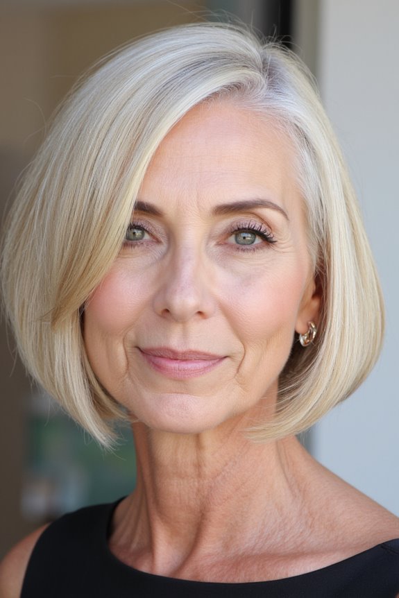 15+ Flattering Short Stacked Bob Haircuts Women Over 50 Will Love in 2025 28 platinum blonde bob sophistication