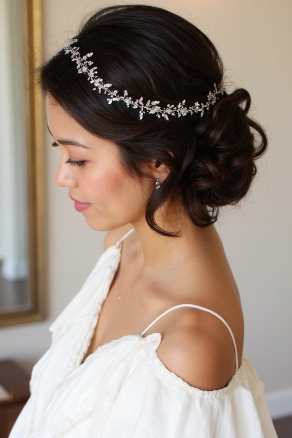 34+ Gorgeous Short Wedding Hairstyles and Bridal Hair Ideas in 2025 36 romantic messy curls vine