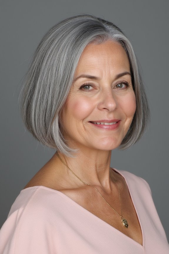 38+ Gorgeous Short Hairstyles for Women in Their 60S With Grey Hair in 2025 65 sleek angular bob hairstyle