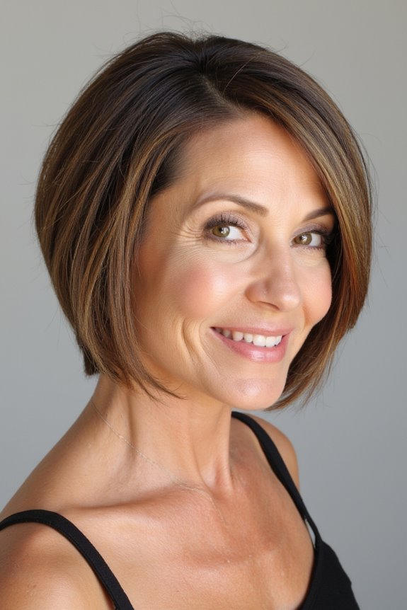 15+ Flattering Short Stacked Bob Haircuts Women Over 50 Will Love in 2025 14 sleek asymmetrical bob hairstyle