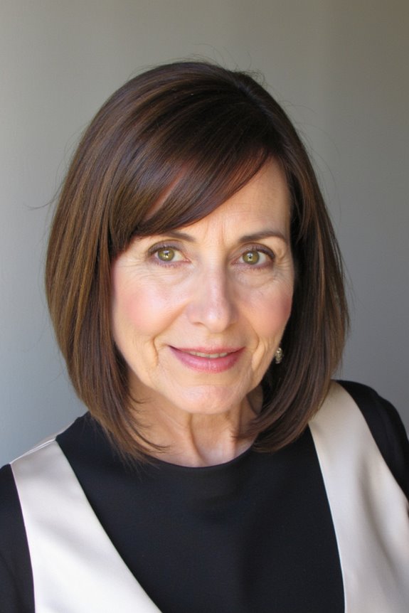 40+ Stunning Chin-Length Hairstyles Every Woman Over 60 Should Try in 2025 38 sleek bob with bangs