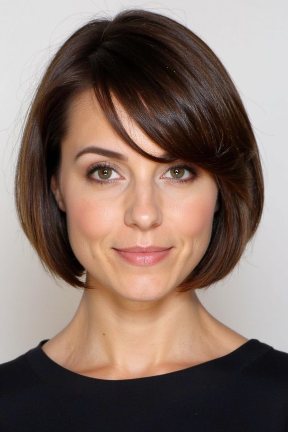 21+ Flattering Short Haircut Ideas for Full Faces to Look Thinner in 2025 67 sleek bob with curtain bangs