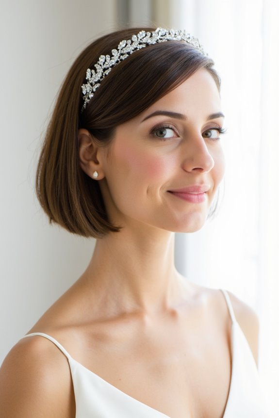 34+ Gorgeous Short Wedding Hairstyles and Bridal Hair Ideas in 2025 97 sleek bob with headpiece