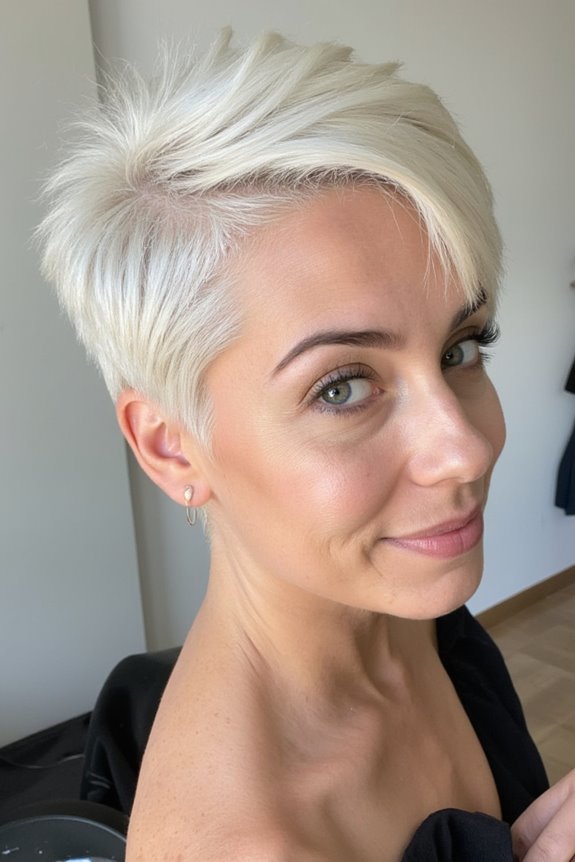 23+ Prettiest Platinum Pixie Cuts for Cooler Blonde Crop in 2025 31 sleek side parted platinum pixie
