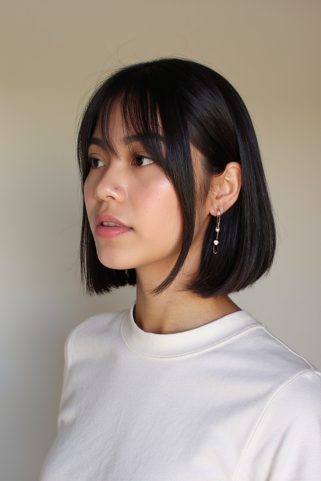 28+ Best Short Hair With Side Bangs Women Are Getting Right Now 2025 8 sleek sophisticated blunt bob