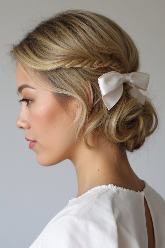 34+ Gorgeous Short Wedding Hairstyles and Bridal Hair Ideas in 2025 105 soft curls with ribbon