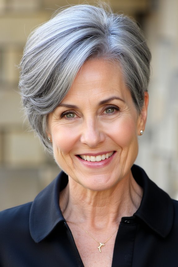 38+ Gorgeous Short Hairstyles for Women in Their 60S With Grey Hair in 2025 48 sophisticated side swept pixie hairstyle