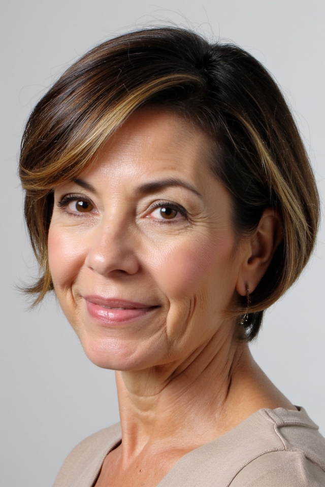 42+ Classic Short Bob Haircuts for Ladies Over 60 Who Want a Youthful Style in 2025 102 striking dark brunette highlights