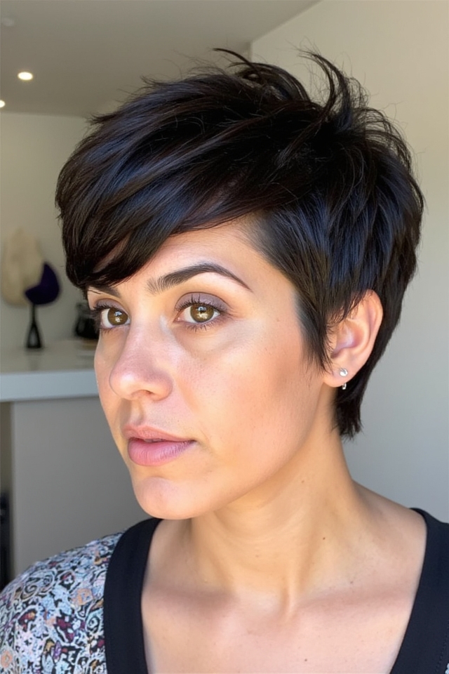 50+ Bixie Haircut Examples Trending Right Now 14 textured dark brunette bixie
