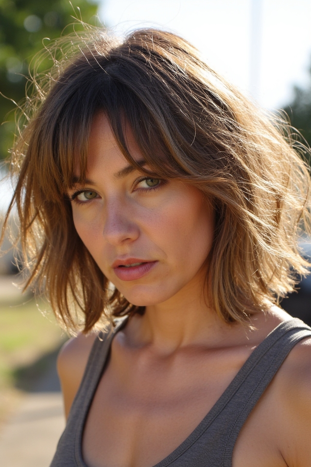 50+ Fantastic Short to Medium Layered Haircuts for That In-Between Length 2025 6 textured shaggy lob hairstyle
